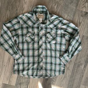 Wrangler Men's Green Plaid‎ button front Shirt size XL